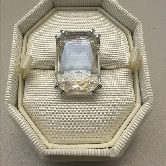 New Swarovski Mesmera Cocktail Ring, Octagon Cut Crystal, White, Rhodium Plated - Picture 3 of 11